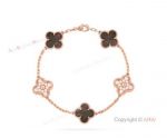 V C A Magic Alhambra Rose Gold metal Bracelet Gray Onyx with Diamonds